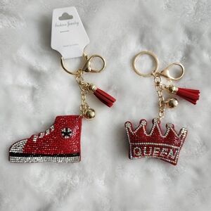 Red Rhinestone Sneaker And Queen Crown Soft Keychain Set